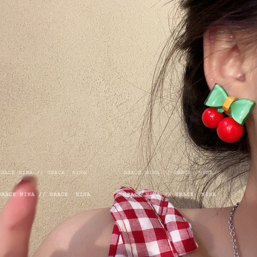 Early Summer Cherry ~ Sweet Girl Style Niche Design Earrings Women's High-Quality Gentle Earrings  New Earrings