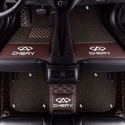 Modelə uyğun ayaqaltı — coverage car floor mats - tiggo-3x-double-layer-coffee-with-car-logo-coffee