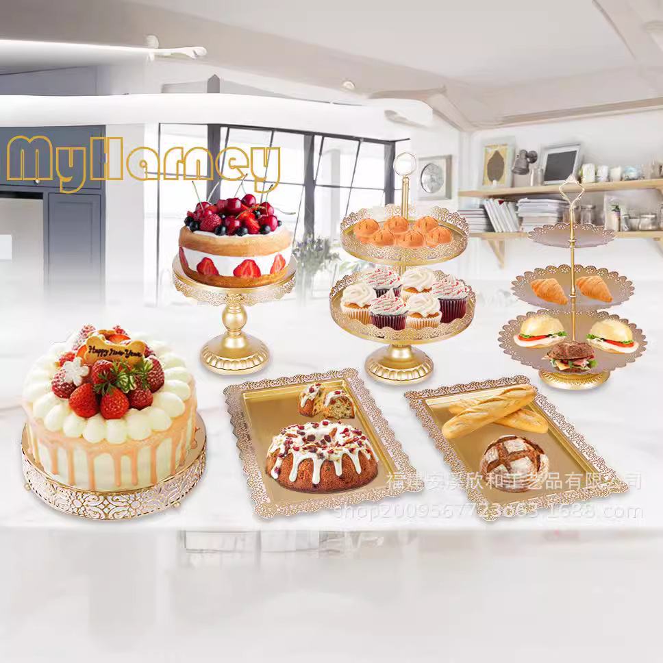 Creativo estilo europeo oro hueco estante de pastel de boda props mesa de postres decoración de postres tienda de postres refrigerio combinación de estante de pastel