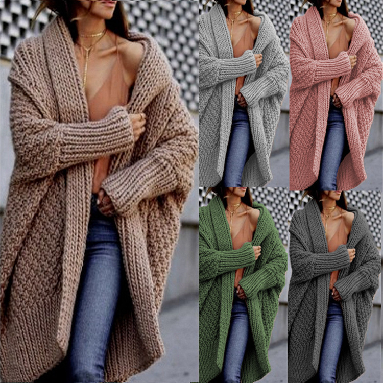 2026 Autumn/Winter European and American Foreign Trade Women's Clothing Cross-Border New Amazon Knit Cardigan Long Thickened Placket Sweater for Women