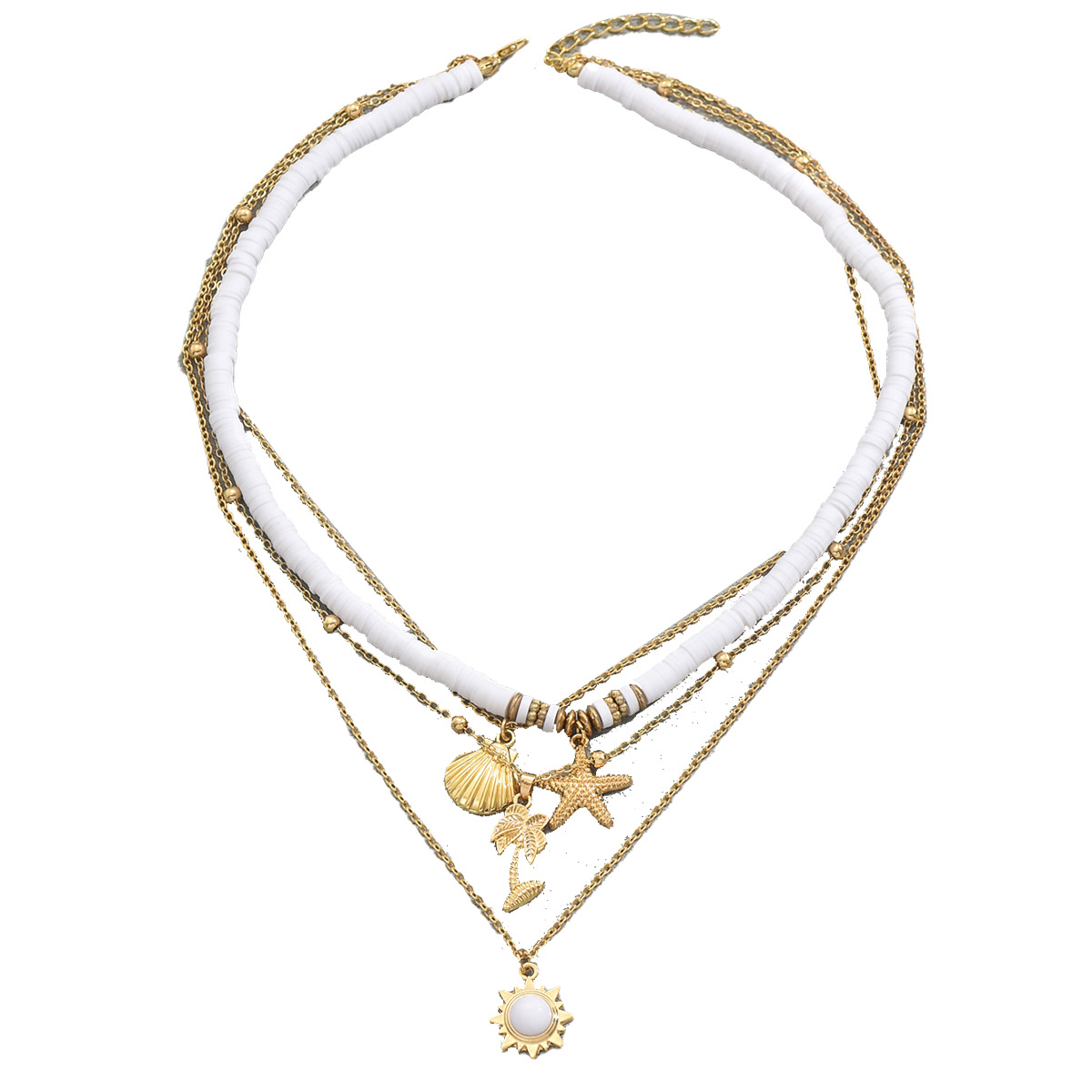 Starfish Shell Pendant Necklace Multi Layer Geometric Ocean Style_voghion.com