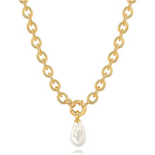 欧美跨境几何绿松石吊坠项链仿巴洛克珍珠锁骨链个性清新百搭设计