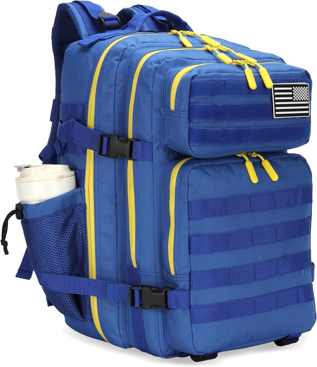 노란색 지퍼가 달린 파란색