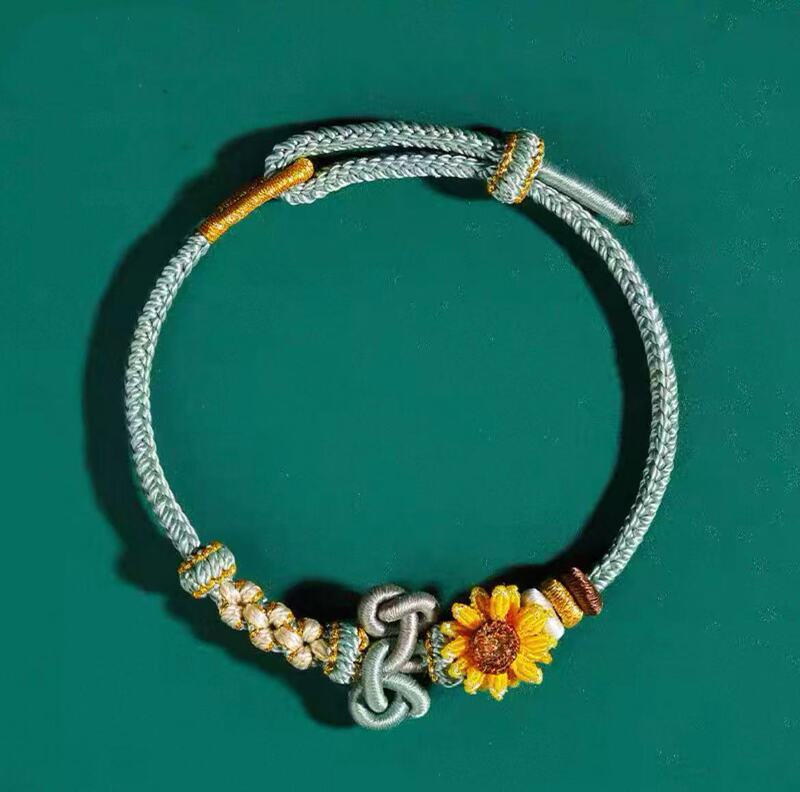 Dragon Boat Festival Bracelet with Peach Blossom and Wenchang Knot, Sunflower Hand-Woven Bracelet, a Gift for High School Entrance Examination
