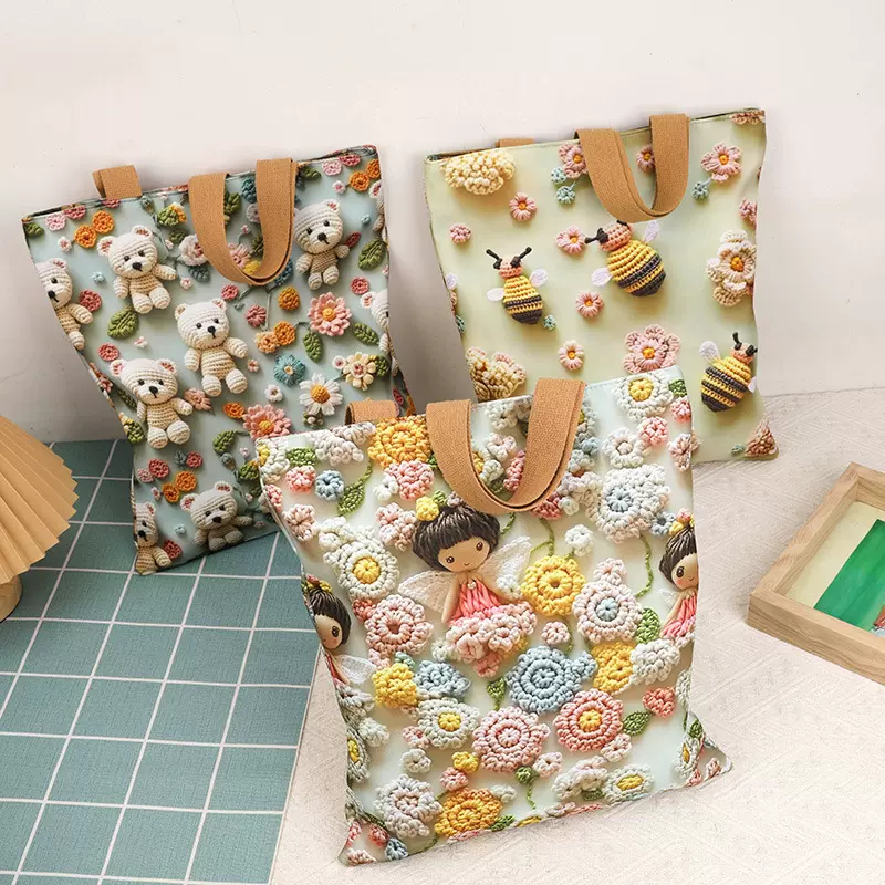 清新甜美立体图案尼龙单肩包女小众设计休闲百搭手提包学生布袋包