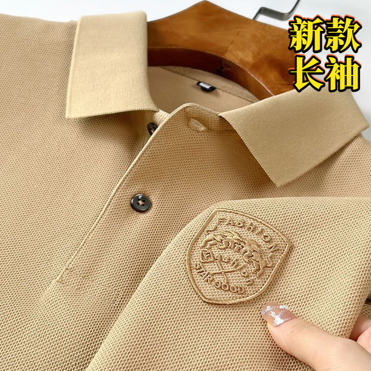 Cross-border foreign trade long-sleeve Polo shirt for men, spring and autumn simple casual turn-down collar embroidered loose-fitting base shirt T-shirt for men Cross-border foreign trade long-sleeve Polo shirt for men, spring and autumn simple casual turn-down collar embroidered loose-fitting base shirt T-shirt for men