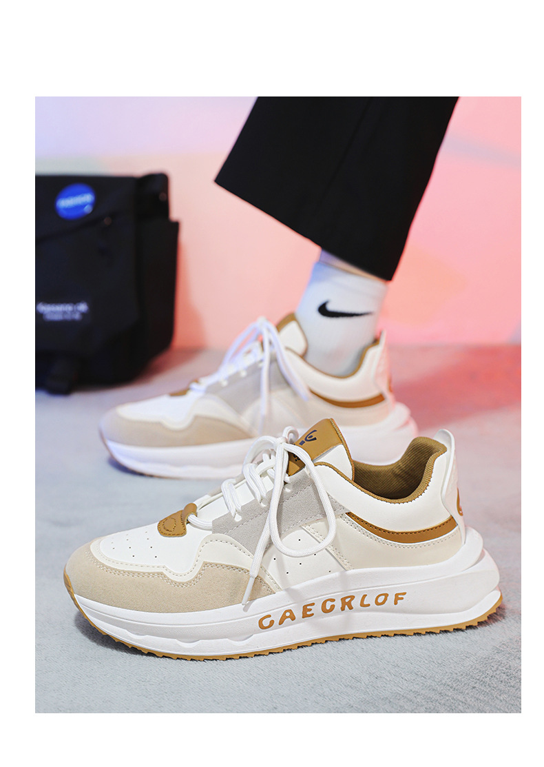  新益美 运动鞋男新款时尚运动风休闲鞋皮面撞色旅游鞋厚底