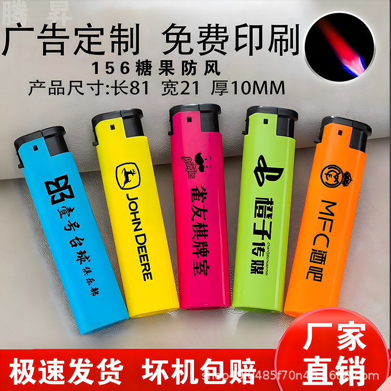 Windproof Blue Flame Lighter Custom Printing Logo Engraving Design Cheap Advertising Disposable Fire Durable