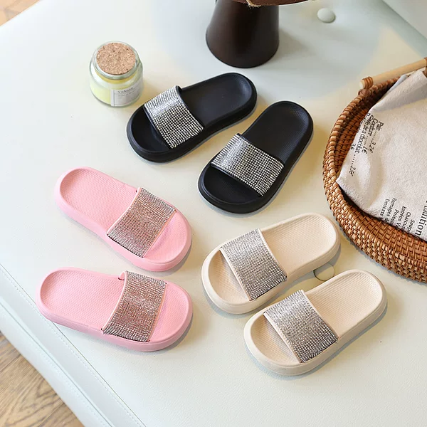 Cross-Border New Environmentally Friendly Rhinestone Children's Slippers for Summer Outings, Non-Slip Eva Soft-Soled Baby Beach Sandals