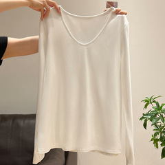 純欲vネックの露骨な肩の長袖のtシャツの女性の秋の中にゆったりしていて、だらだらしています。