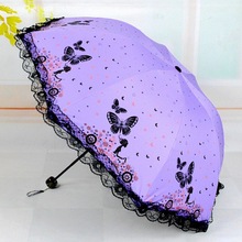 太阳伞两用雨伞折叠蕾丝花边女士三折叠遮阳伞黑胶防晒防紫外线伞