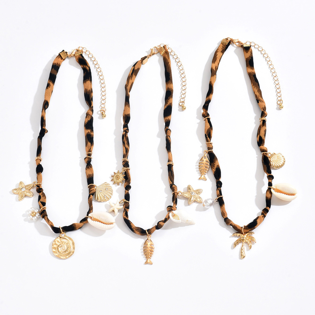 Leopard Print Starfish Shell Choker Necklace Layered Style_voghion.com