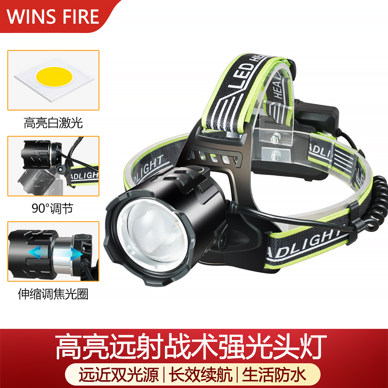 Transfronterizos al aire libre multifuncional aluminio camping pescado por la noche USB recargable faro LED luz de largo alcance faro