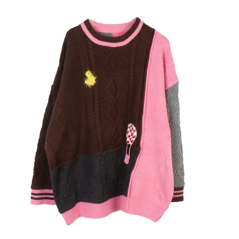 Design Sense Duck Hot Air Balloon Paradise Contrast Color Strand Knitted Sweater 2024 Autumn and Winter Fashionable Top Commuter Knitted