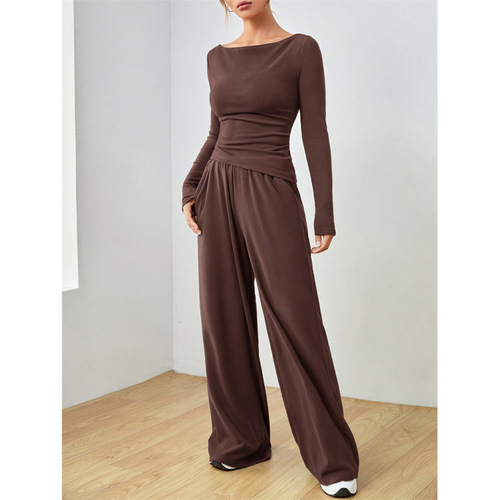 Amazon Bestseller Loose Women Wide Leg Pants Two-Piece Set Soft and Chewy Style Set, Fashionable Irregular Design