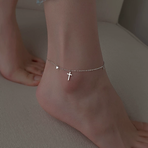 Cross diamond anklet (white gold)
