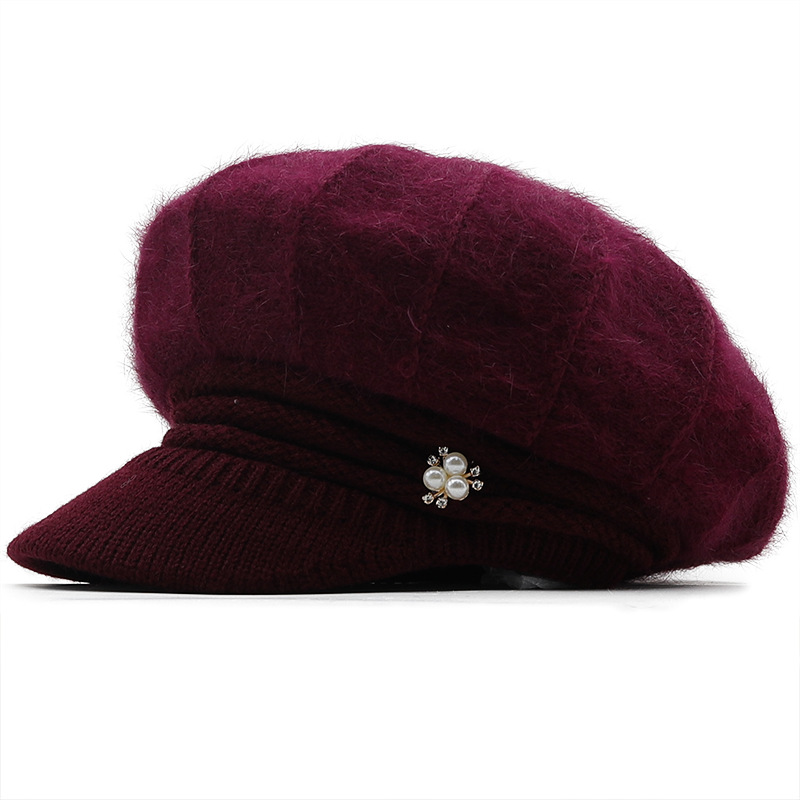 Autumn And Winter Knit Short Brim Caps Plus Velvet Warmth Riding Fashion New Rabbit Fur Beret Hat Wholesale display picture 6