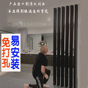 # wood grain aluminum square tube partition screen living room column aluminum alloy square iron solid wood porch vertical bar grid fence