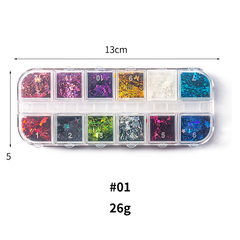 Taifei uñas caja de tira larga lentejuelas 12 rejilla caja de tira larga parche de uñas DIY uñas lentejuelas uñas traje de joyería