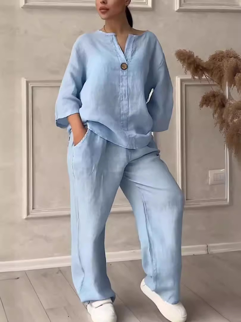 Dambyxa med vida ben set retro stil vardagskläder_voghion.com