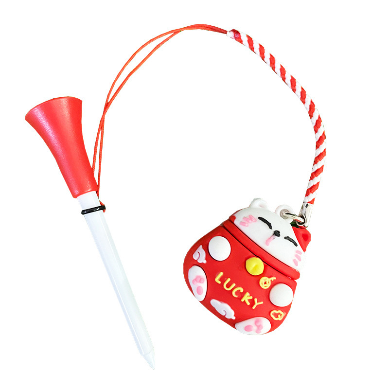 招财猫高尔夫球Tee 83mm塑料球钉 卡通图案挂饰GOLF TEE带绳防丢|undefined