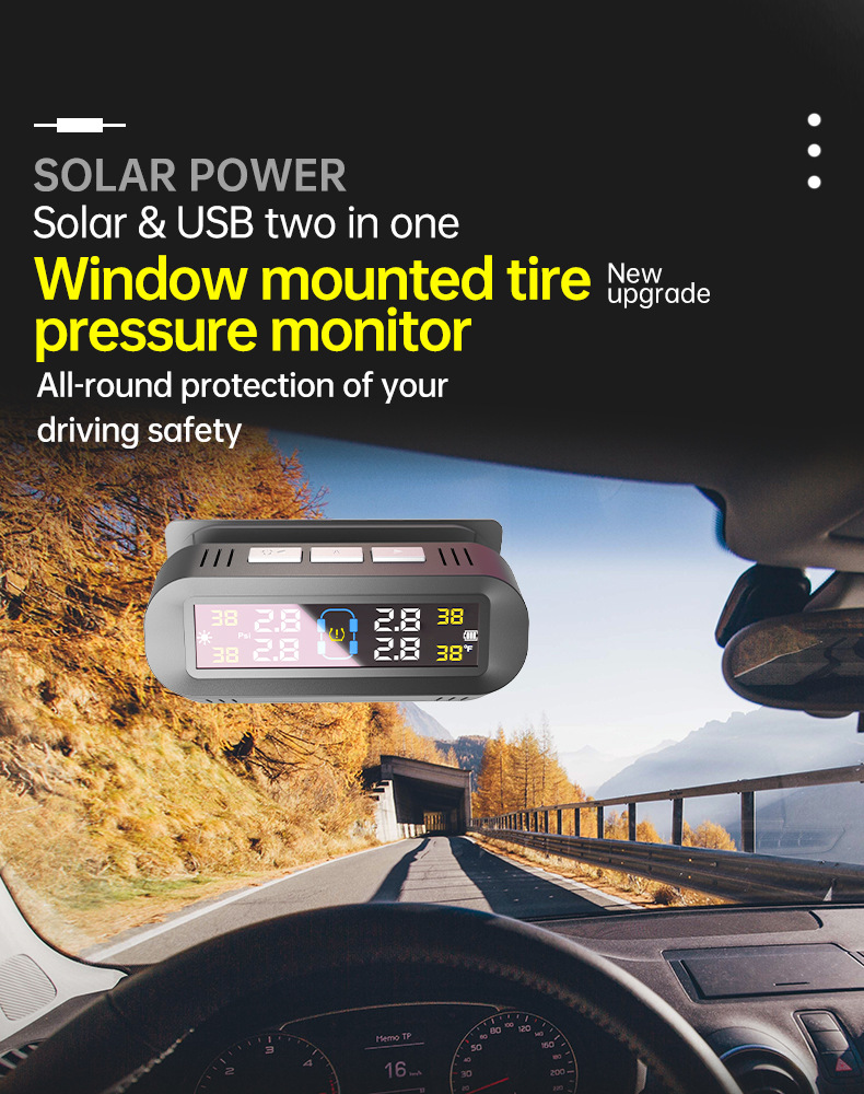 T13 Hidden Glass-Mounted High-Precision Solar-Powered Tire Pressure Monitoring System Tpms Wireless Tire Pressure Monitor Smart Speedometer
