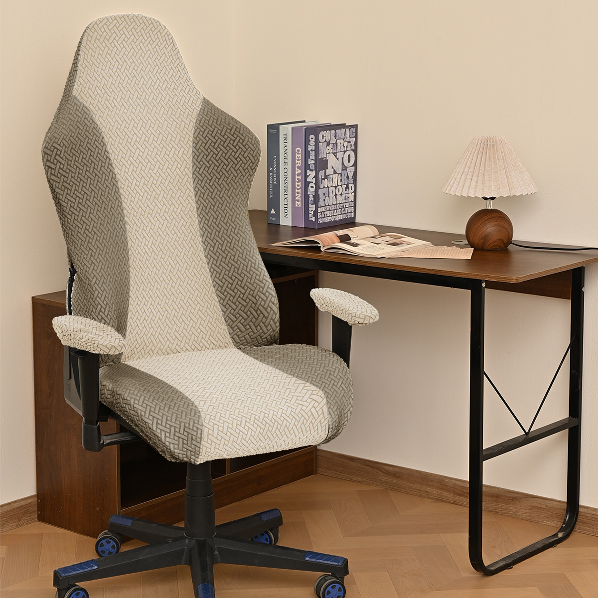 Jacquard transfronterizo en forma de T estriado de color, cubierta de silla de deporte elástica general a prueba de polvo, cubierta de silla de juego de Internet