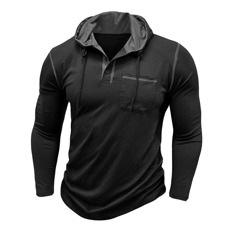 2025 外国貿易クロスボーダーメンズ長袖 Tシャツアマゾンヨーロッパとアメリカのメンズフード付きヘンリーシャツ秋と冬のアウトドアトップ|undefined