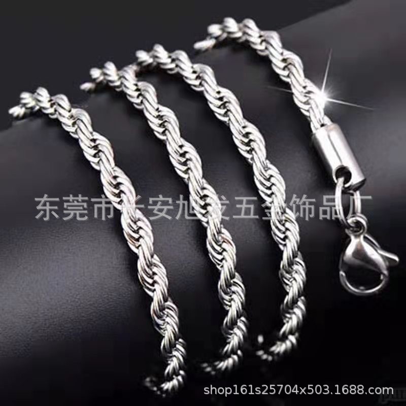 Factory wholesale 304 stainless steel twist necklace European and American fashion twist chain men's domineering titanium steel necklace