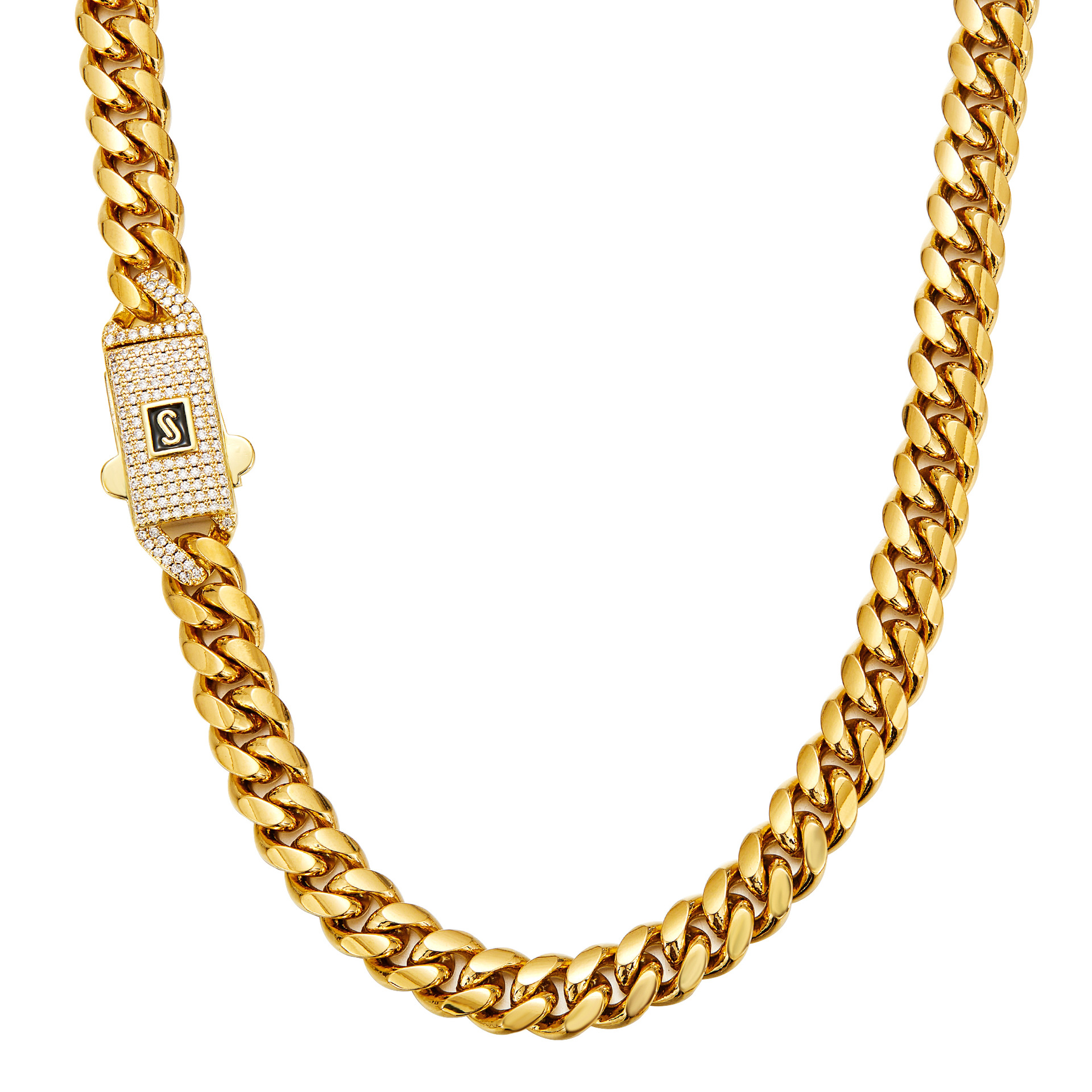 Box Clasp Closure Clasp Closure Type Hip-Hop Classic Style Solid Color 304 Stainless Steel Polishing Plating Inlay Zircon 18K Gold Plated Men's Necklace Men Chain Necklaces