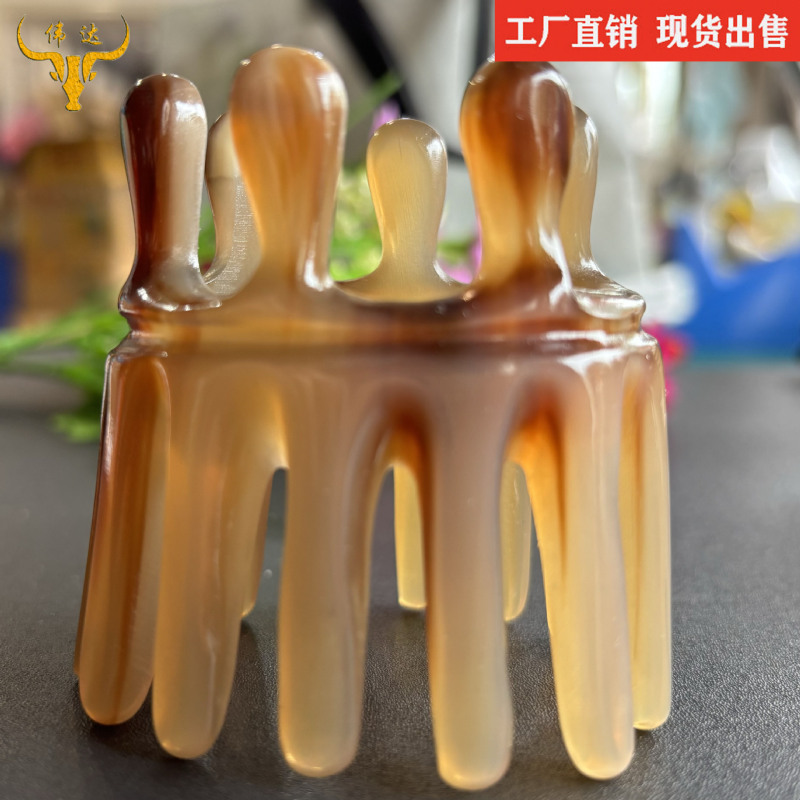 牛角頭治療マッサージ櫛牛角頭洗髪櫛両面歯洗髪櫛牛角頭ツボ櫛牛角櫛|undefined