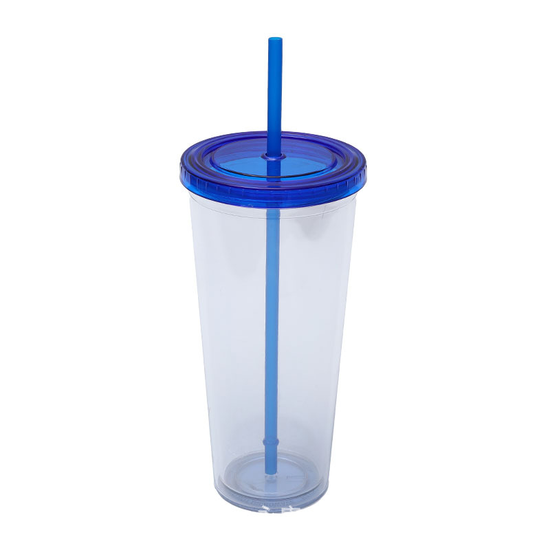 En stock suministro directo transfronterizo 24oz taza de plástico de doble capa de gran capacidad con tapa se puede personalizar LOGO taza portátil COMO taza de paja