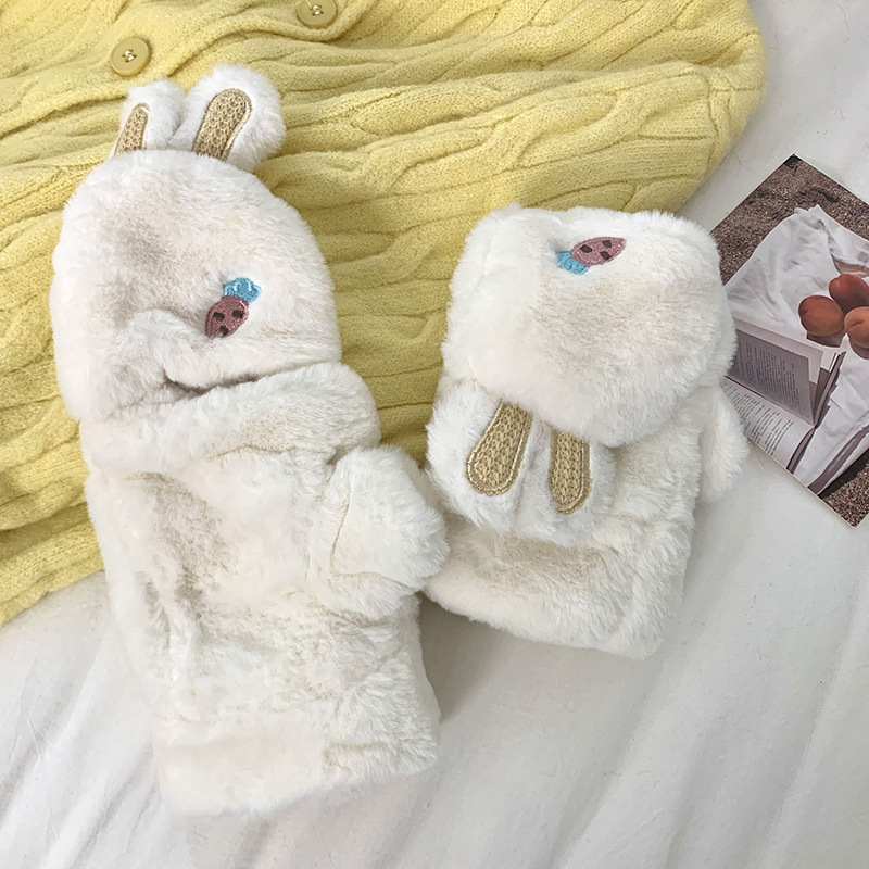 Guantes de peluche para mujeres otoño y invierno nuevo engrosado peludo flap cartón espinado guantes de dedo de caballo de caballo de caballo de orejas de conejo