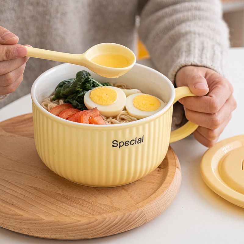 陶瓷泡面碗带盖宿舍用学生高颜值泡面杯可微波炉饭碗食堂打饭专用