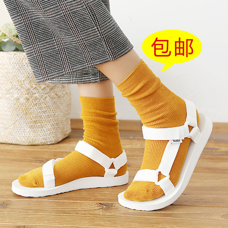 Pile Socks for Women Japanese Style Autumn and Winter Vertical Stripesd Thin Women's Socks Pure Color Retro Forest Style Short Boots Socks Set Long Socks