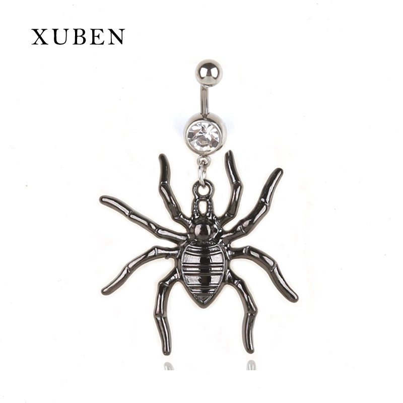 Новый стиль искусства пупок ювелирные изделия из нержавеющей стали пирсинг тела черный паук подвеска аксессуары трансграничная фабрика прямых продаж