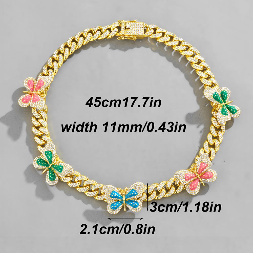 new rotate color big butterfly full rhinestone hip hop jewelry retro creative clavicle chain
