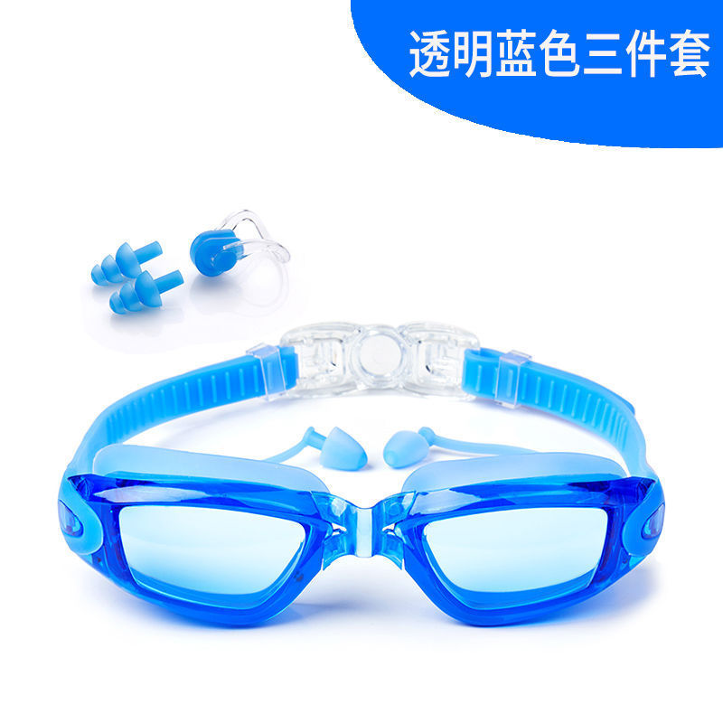 Gafas de natación para hombres de alta definición, gafas de natación anti-neblame para adultos, niños y niñas con tapones de auriculares, gafas de natación de marco grande, cubierta de sombrero