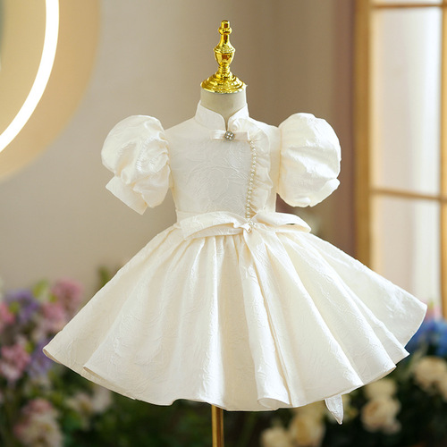 GIRL'S FIRST BIRTHDAY DRESS MODERN PRINCESS SKIRT RED CHINESE STYLE flower child children host performance costume