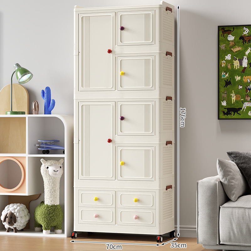 Instalación gratuita de armario para bebés, caja de almacenamiento de ropa para niños, armario para bebés, armario de almacenamiento simple de plástico para el hogar