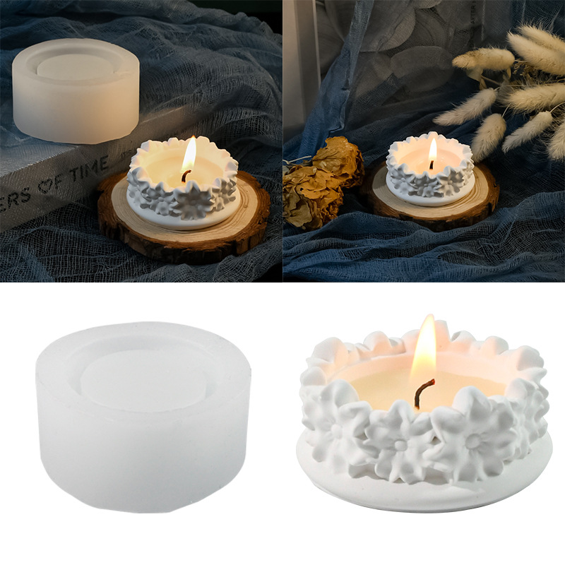 Yixing DIY Silicone Mold Peach Candle Holder Flower Scented Candle Decorative Figurine Cement Gypsum Mold 