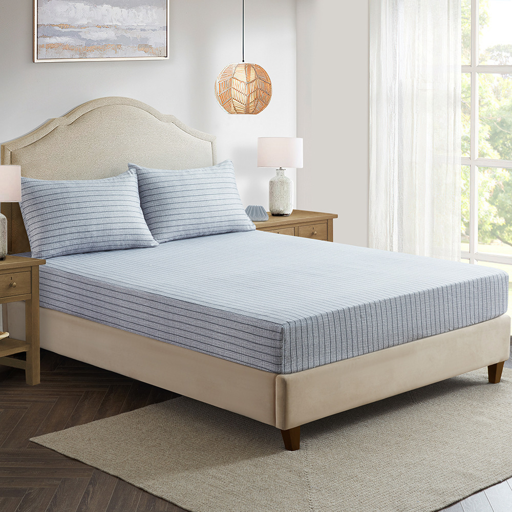 Gray Striped Textured Mattress Cover Polyester 3D Printed Bedspread_voghion.com