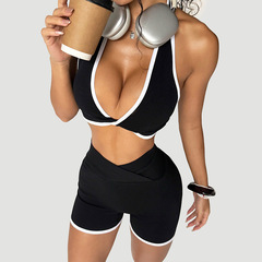 スポーツアウトドア速乾性ヨガ服女性のスーツショーツヨガスーツサイクリングフィットネスベストトップ夏のフィットネス服