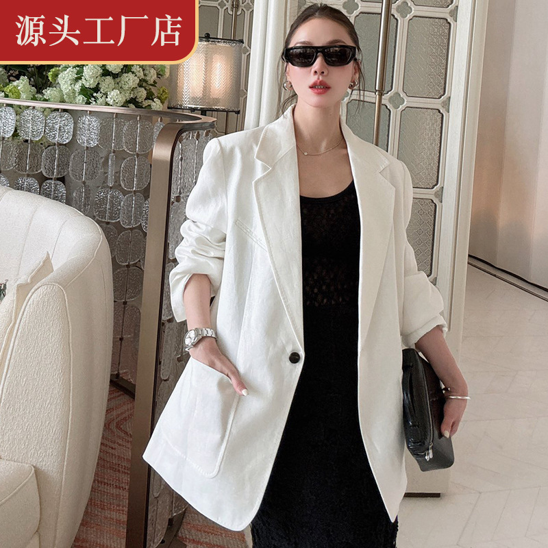 25 Spring Simple Atmosphere Italian Imported Linen Large Pocket Design Slim Flesh Covering Suit Jacket 25 Spring Simple Atmosphere Italian Imported Linen Large Pocket Design Slim Flesh Covering Suit Jacket