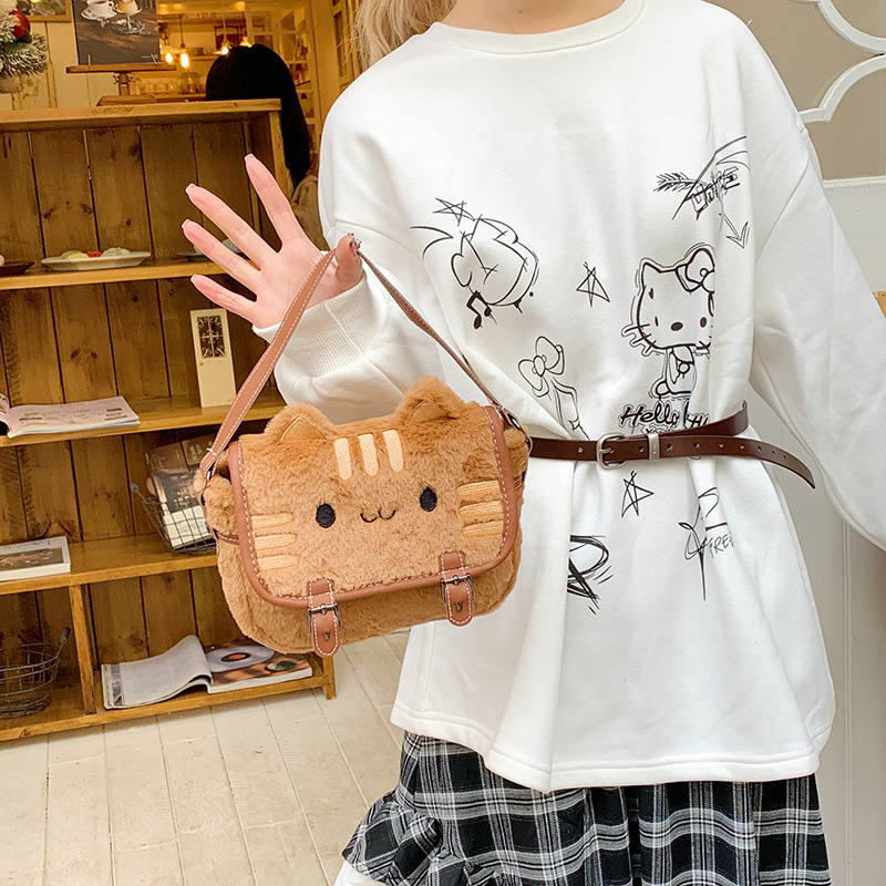 Cute Cat Plush Bag with Sweet Design and Versatile Crossbody Bag Large Capacity Girl Cartoon Doll Shoulder Bag Cute Cat Plush Bag with Sweet Design and Versatile Crossbody Bag Large Capacity Girl Cartoon Doll Shoulder Bag