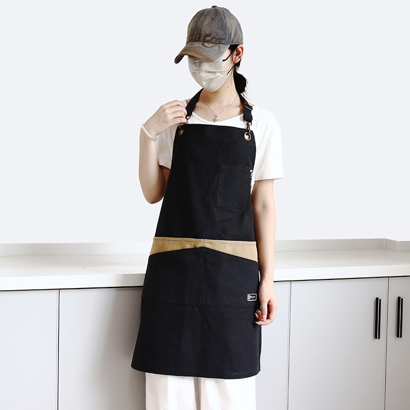 Amazon delantal de lona gruesa logotipo personalizado jardinería tallado artista ropa de trabajo delantal de café al por mayor personalizado