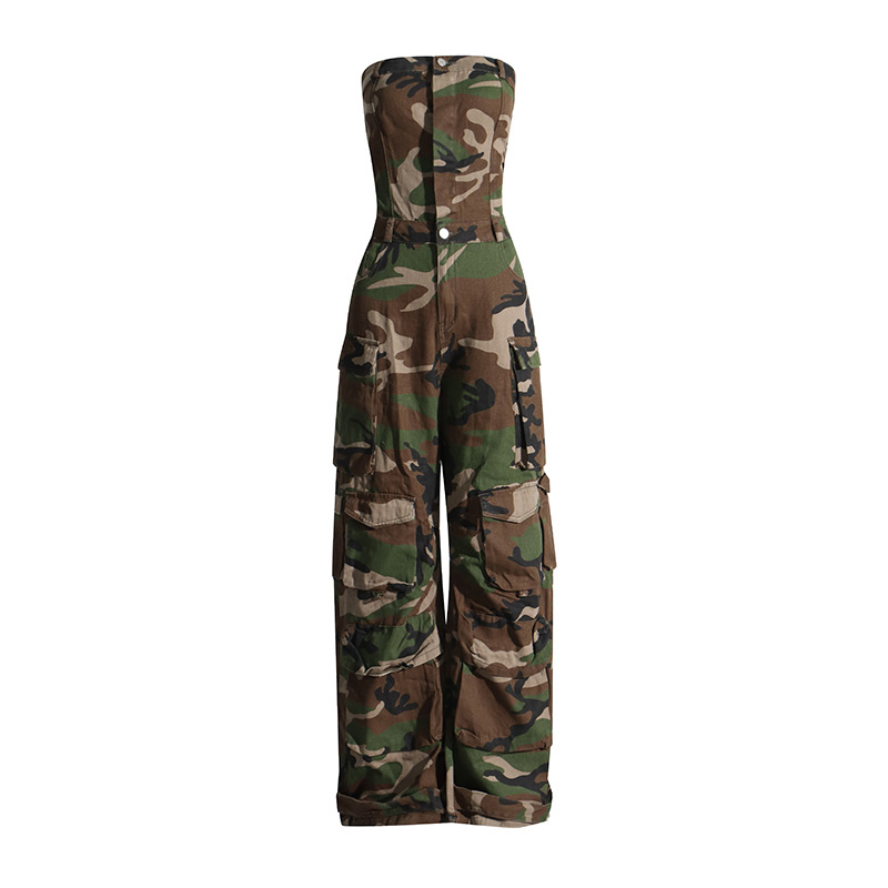 Moda personalizada patrón de camuflaje las mujeres del mono 2024 nuevo tubo superior adelgazamiento Delgado trabajo pantalones casuales para