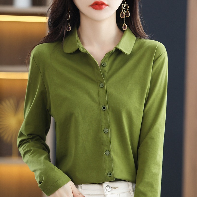 メーカー卸売り2024春夏女性シャツライカ高枝綿上着シャツ気質上着純色長袖|undefined