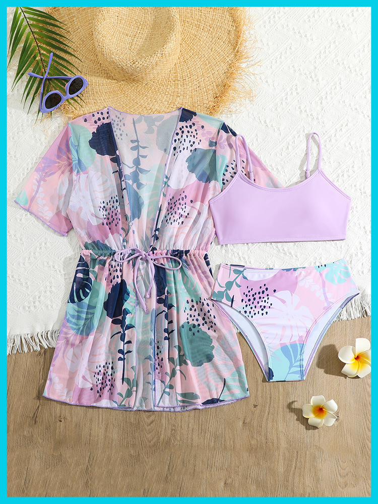 Mädchen Dreiteiliges Bikin-set Mit Badeanzug Und Strandkleid_voghion.com