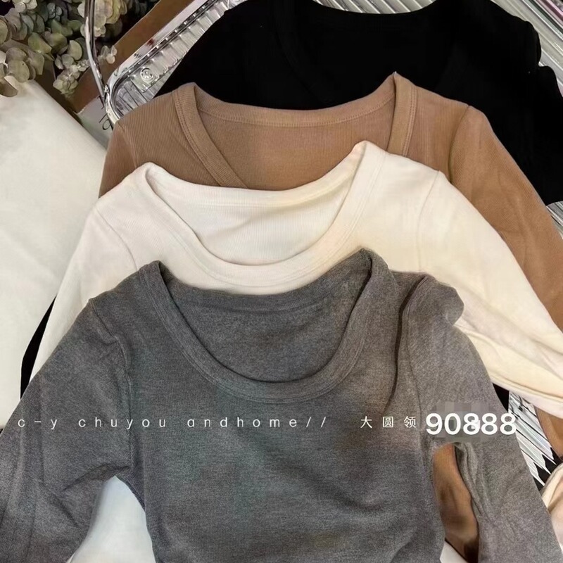 Feiziji 90888 large round neck fleece-lined brushed long sleeve bottoming shirt modal skin-friendly warm top for women Feiziji 90888 large round neck fleece-lined brushed long sleeve bottoming shirt modal skin-friendly warm top for women